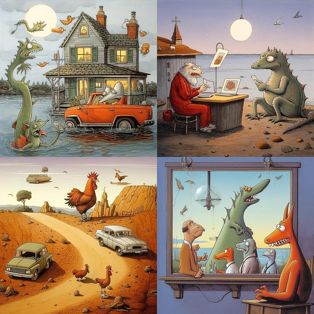 Gary Larson style, Midjourney V5.2, render 1 of 4