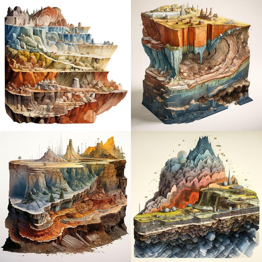 Geological cross-section style, Midjourney V5.2, render 1 of 4