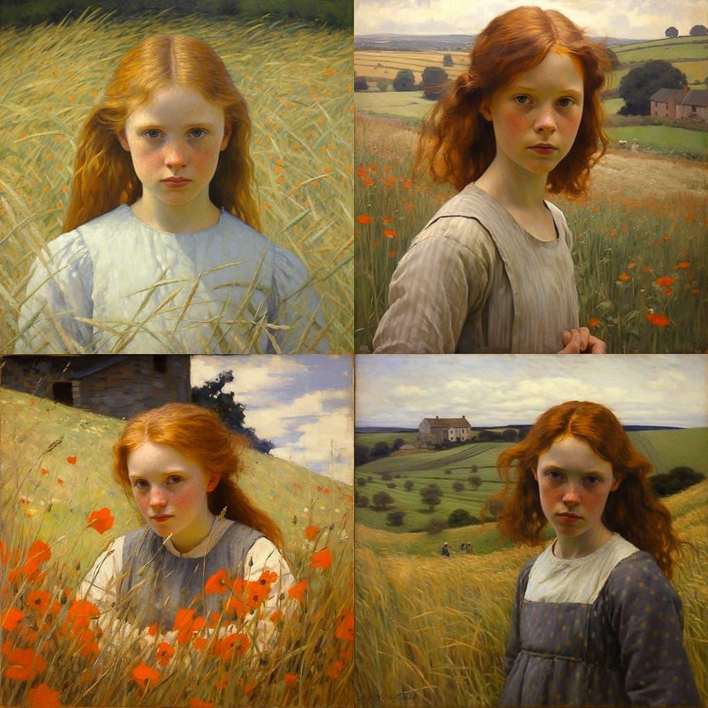 George Clausen style, Midjourney V5.2, render 1 of 4