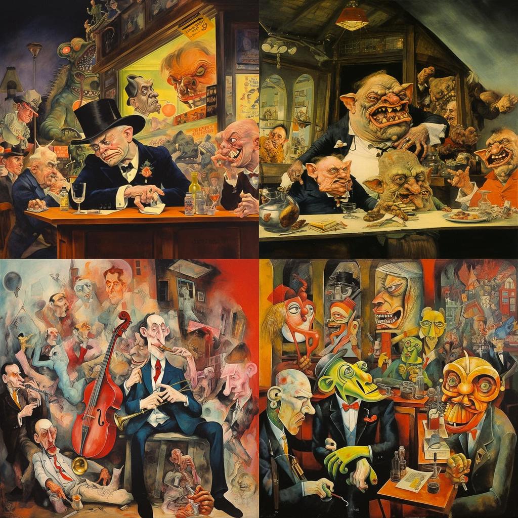 George Grosz style, Midjourney V5.2, render 1 of 4