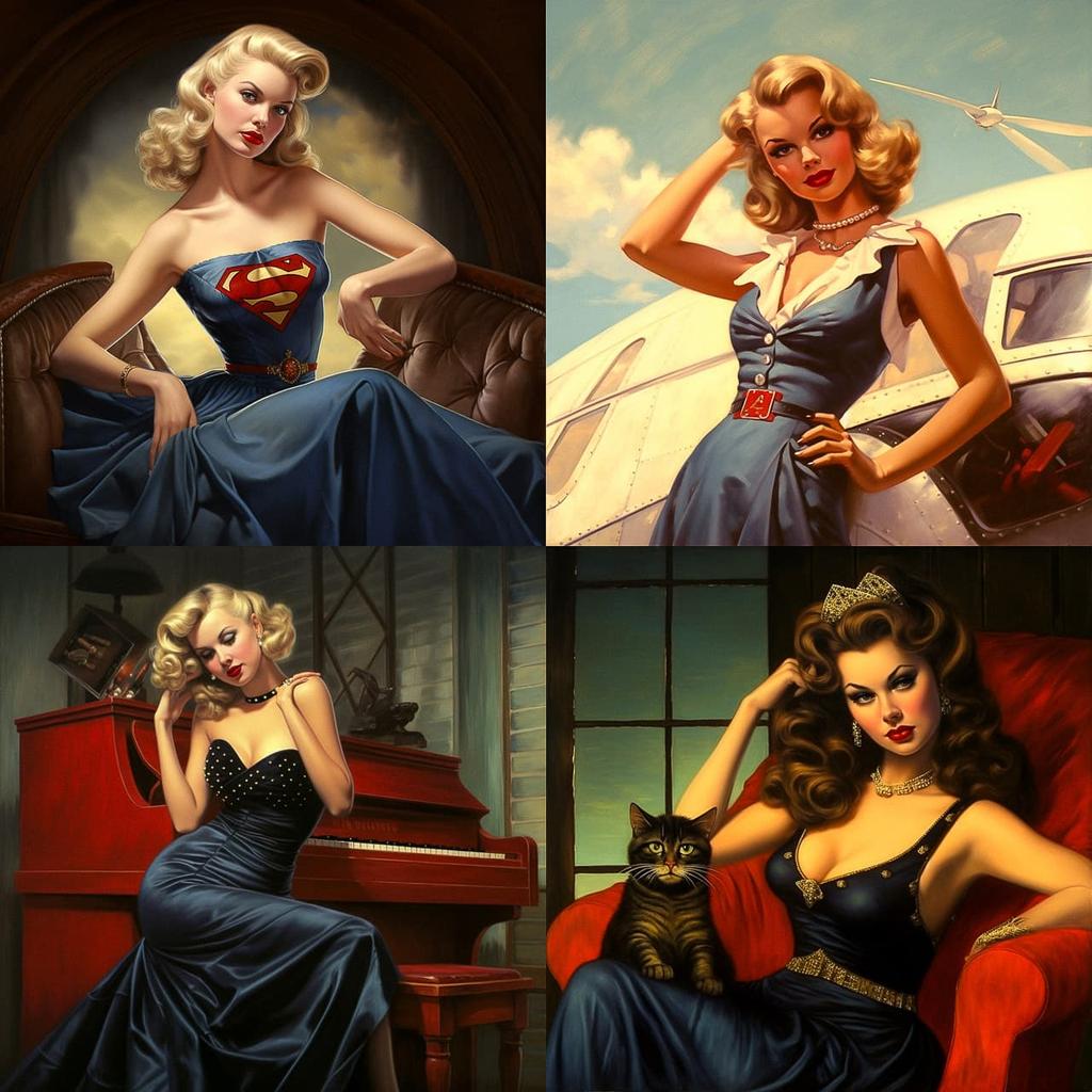 Gil Elvgren style, Midjourney V5.2, render 1 of 4