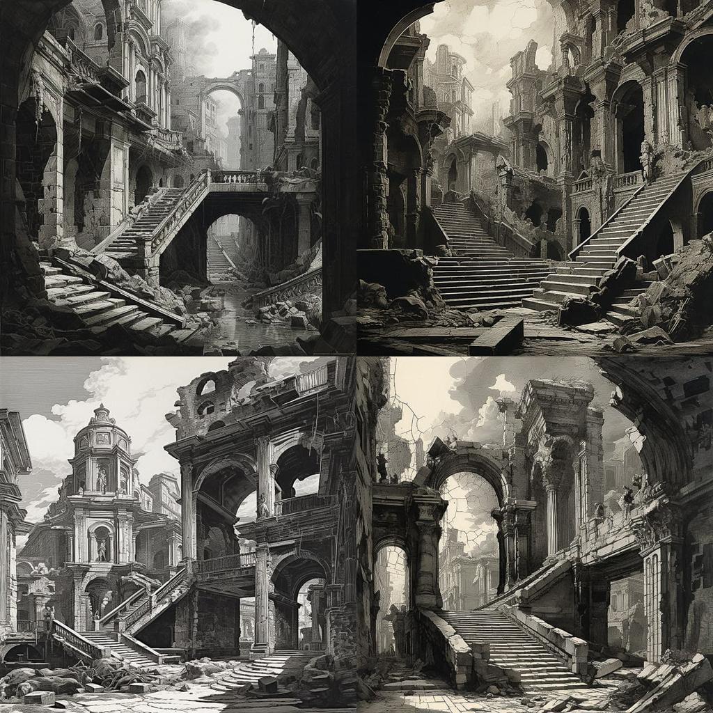 Giovanni Battista Piranesi style, Midjourney V5.2, render 1 of 4