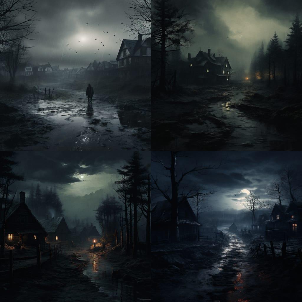 Gloomy atmosphere style, Midjourney V5.2, render 1 of 4