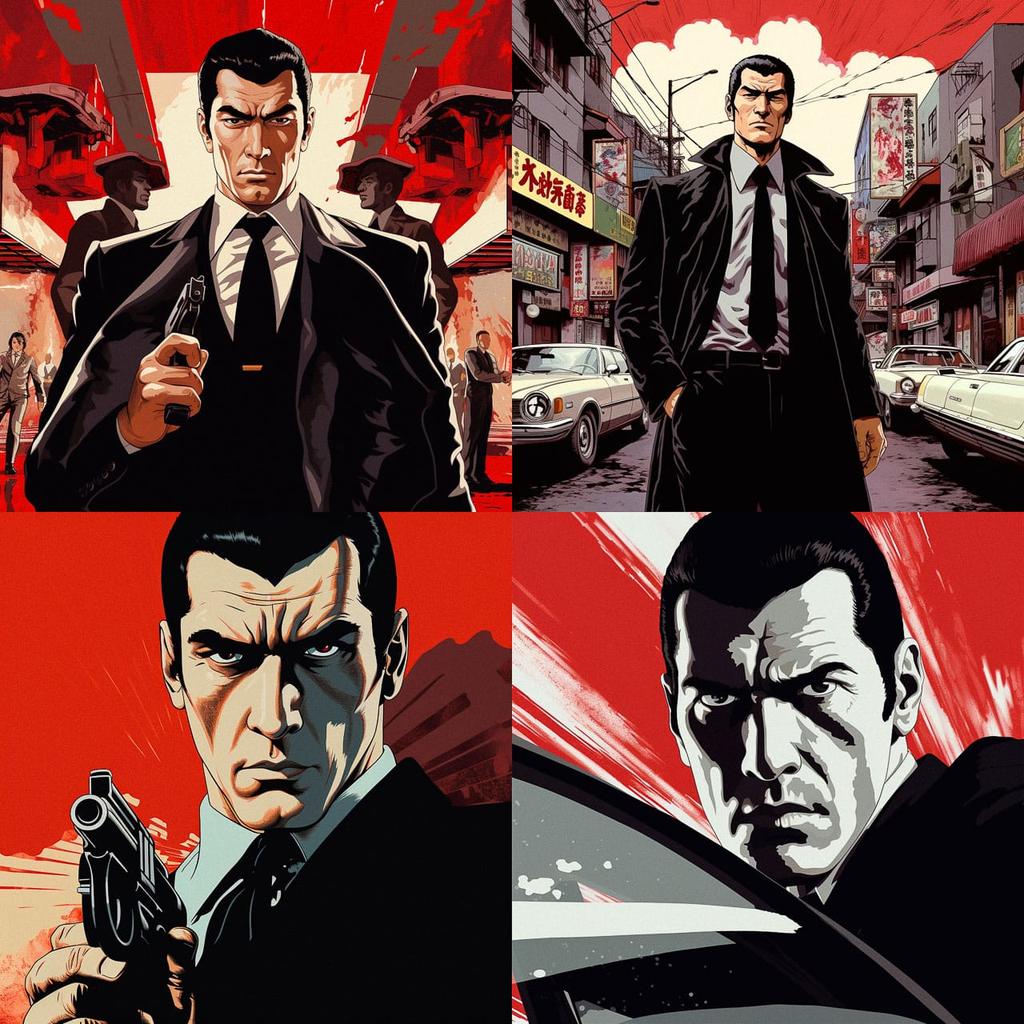 Golgo 13 style, Midjourney V5.2, render 1 of 4