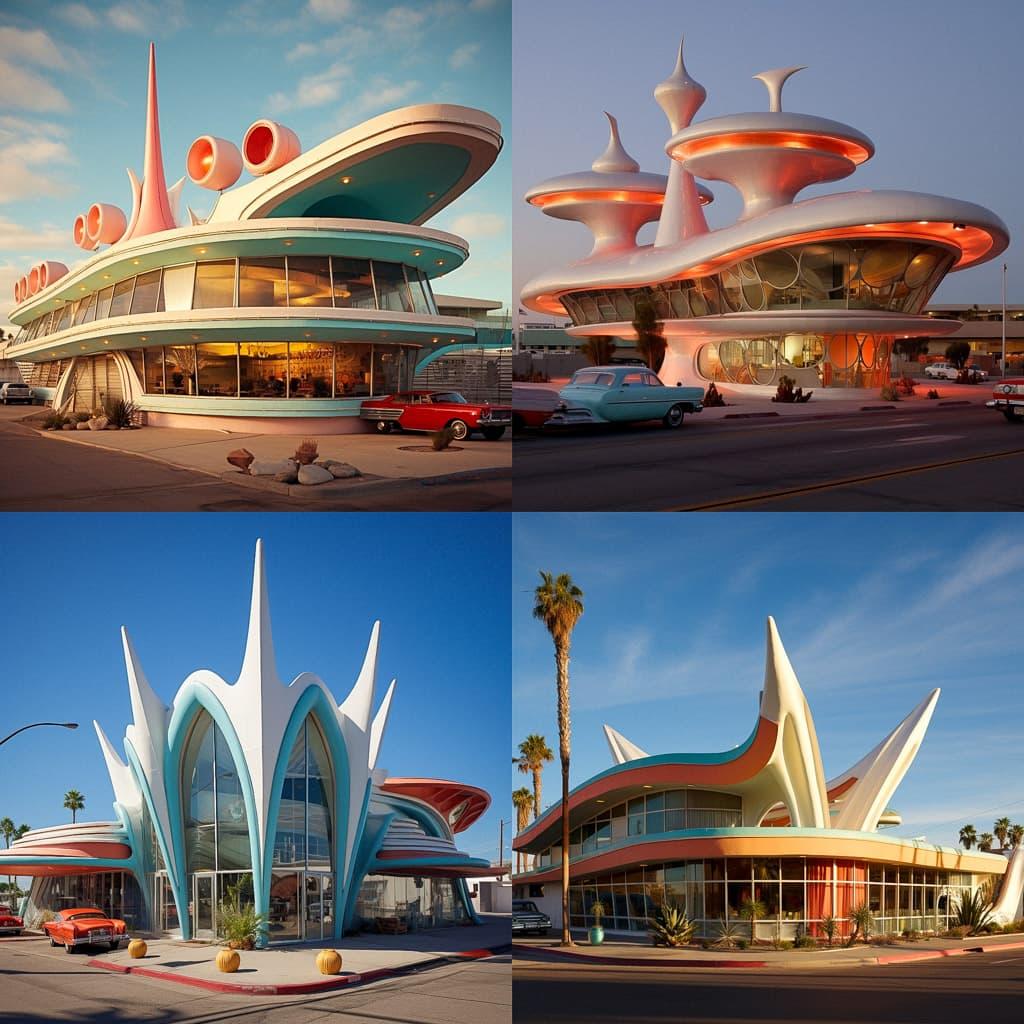 Googie architecture style, Midjourney V5.2, render 1 of 4