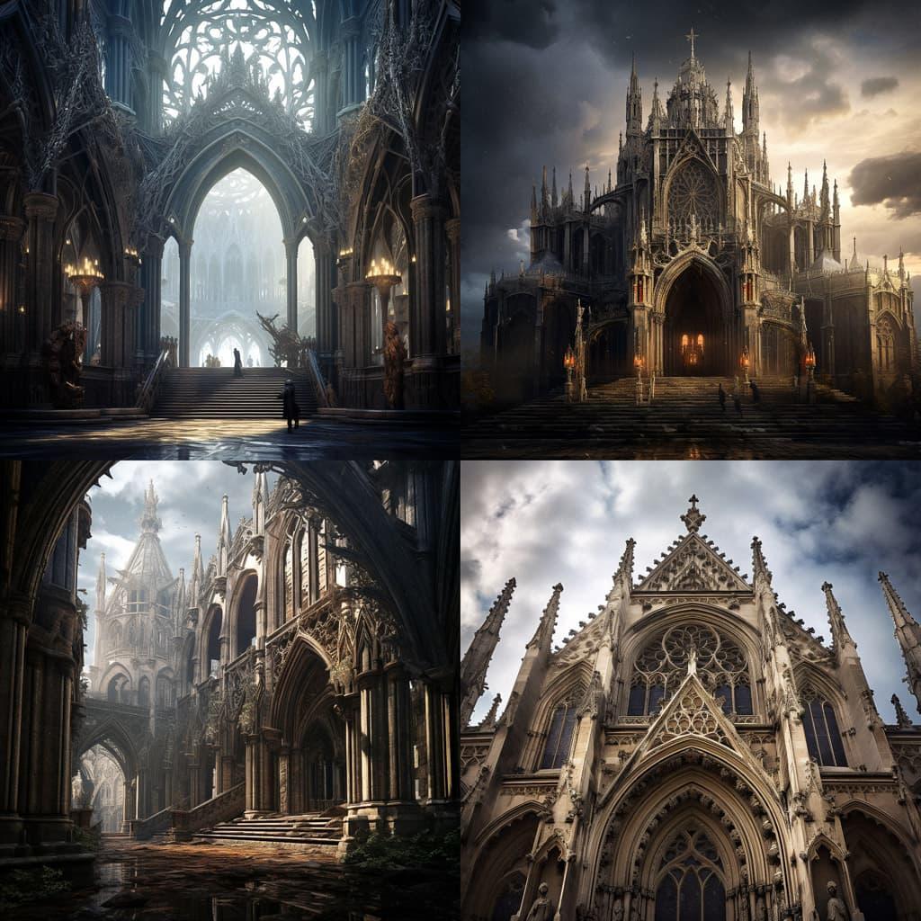 Gothic architecture style, Midjourney V5.2, render 1 of 4