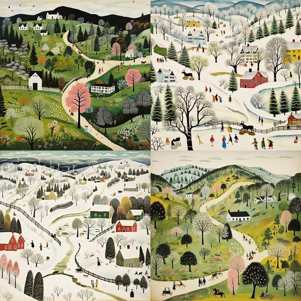 Grandma Moses style, Midjourney V5.2, render 1 of 4