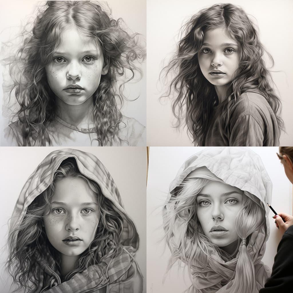 Graphite drawing style, Midjourney V5.2, render 1 of 4