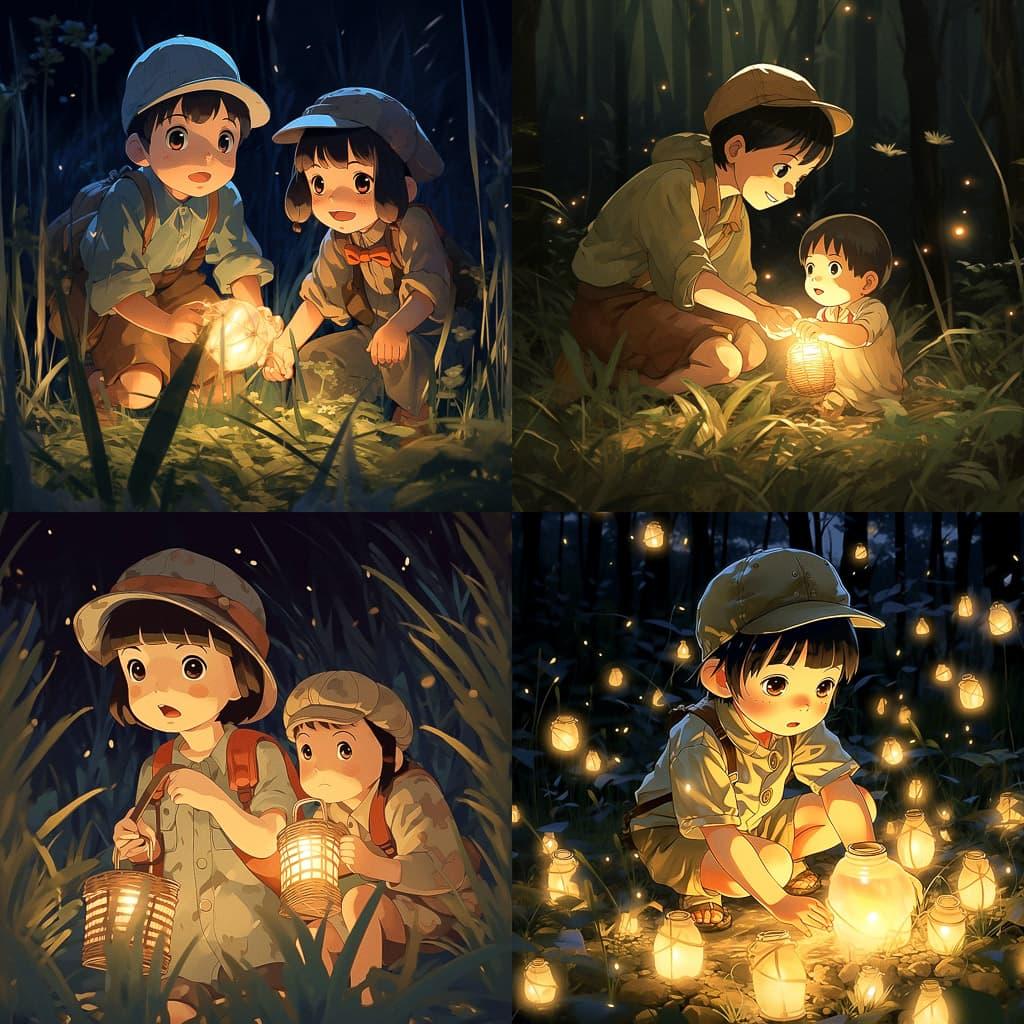 Grave of the Fireflies style, Midjourney V5.2, render 1 of 4
