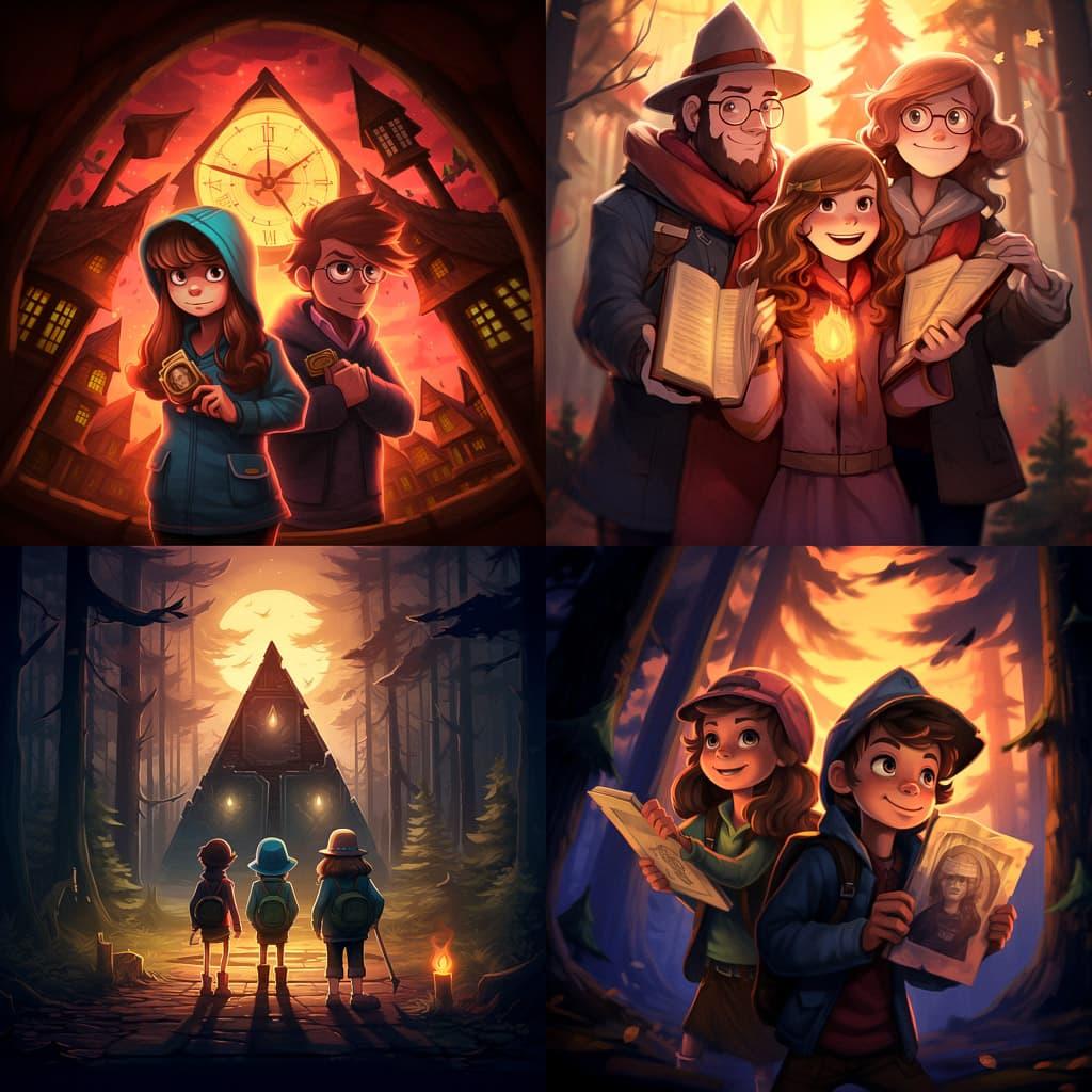 Gravity Falls style, Midjourney V5.2, render 1 of 4