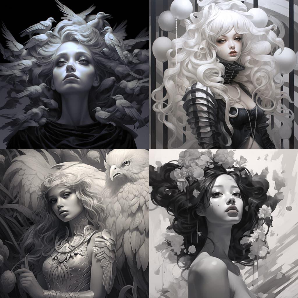 Grayscale style, Midjourney V5.2, render 1 of 4