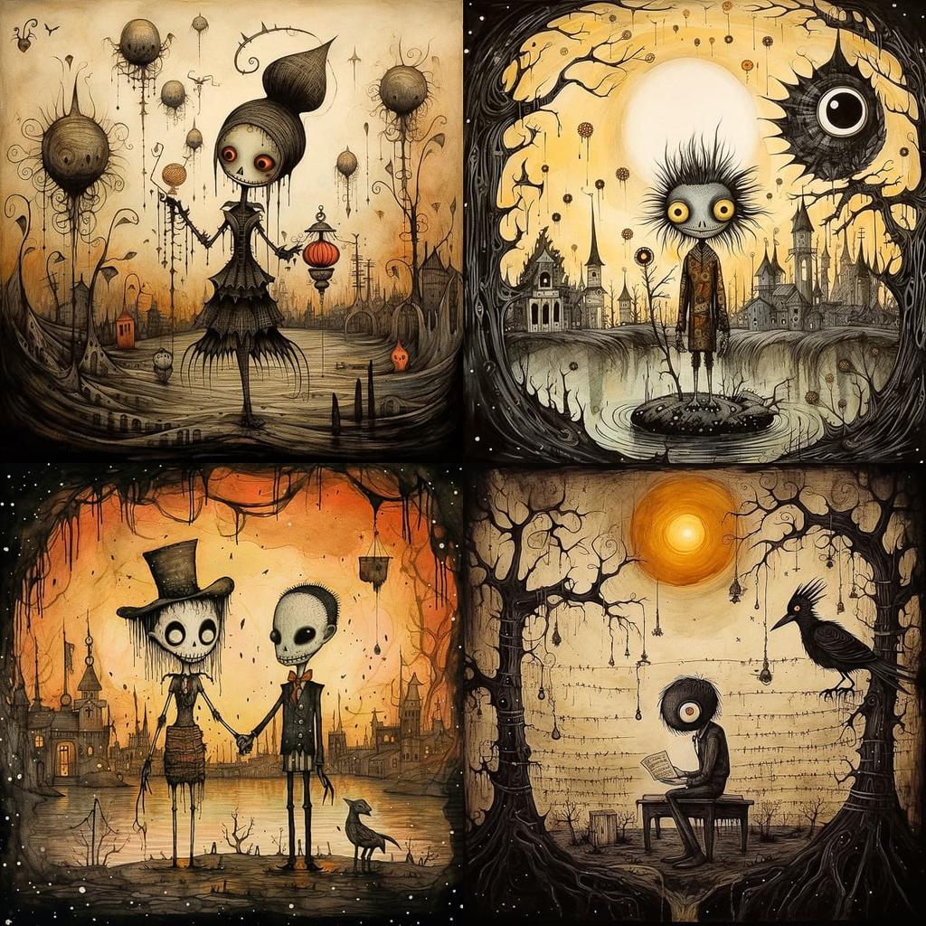 Gris Grimly style, Midjourney V5.2, render 1 of 4
