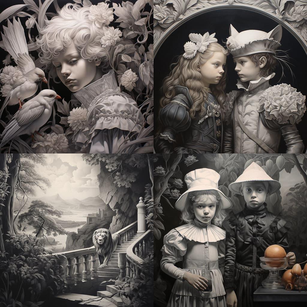 Grisaille style, Midjourney V5.2, render 1 of 4