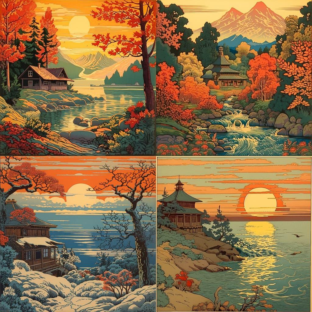 Gustave Baumann style, Midjourney V5.2, render 1 of 4