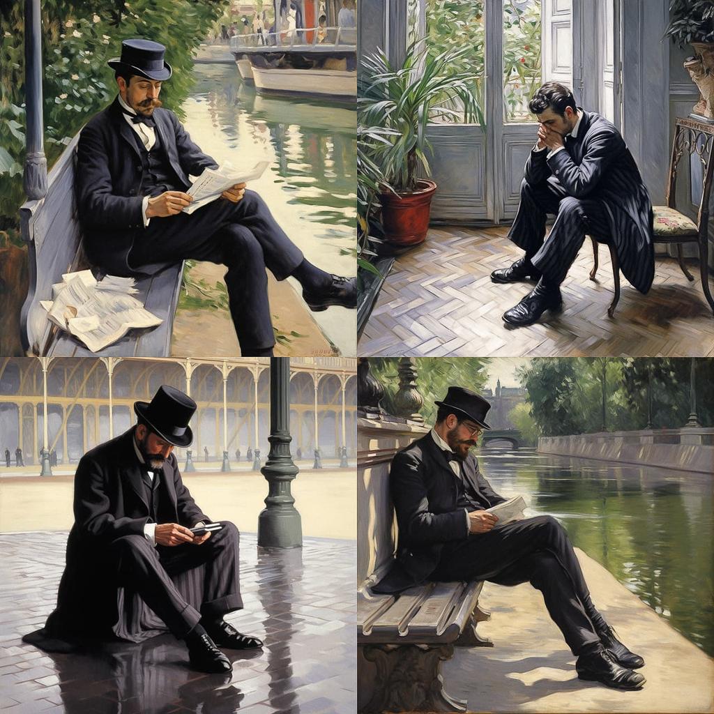 Gustave Caillebotte style, Midjourney V5.2, render 1 of 4