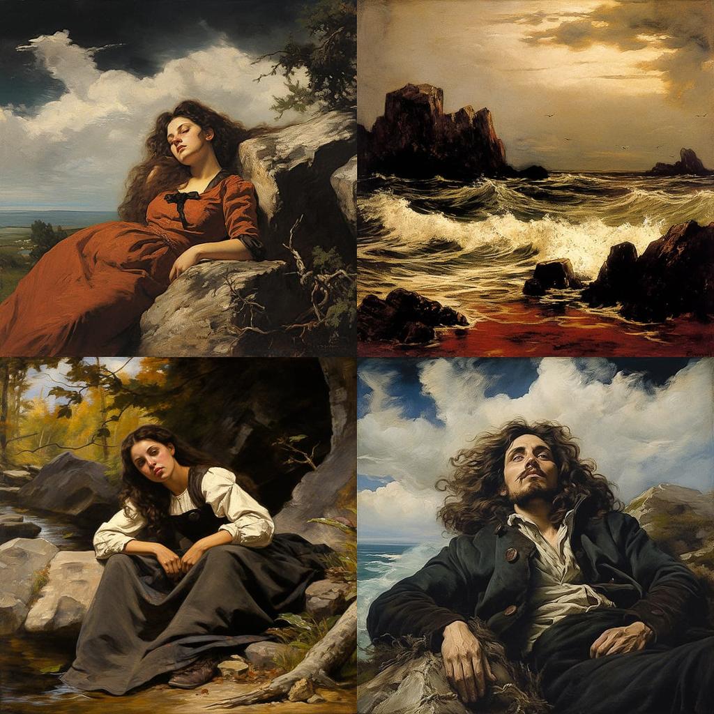 Gustave Courbet style, Midjourney V5.2, render 1 of 4