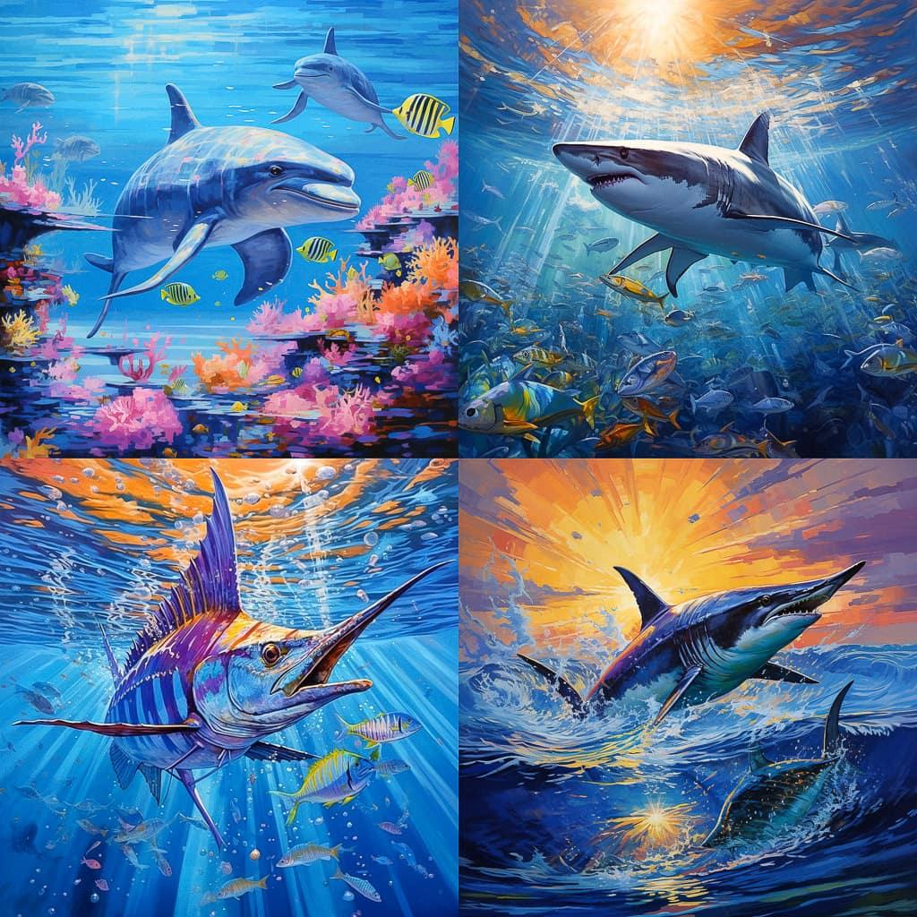 Guy Harvey style, Midjourney V5.2, render 1 of 4