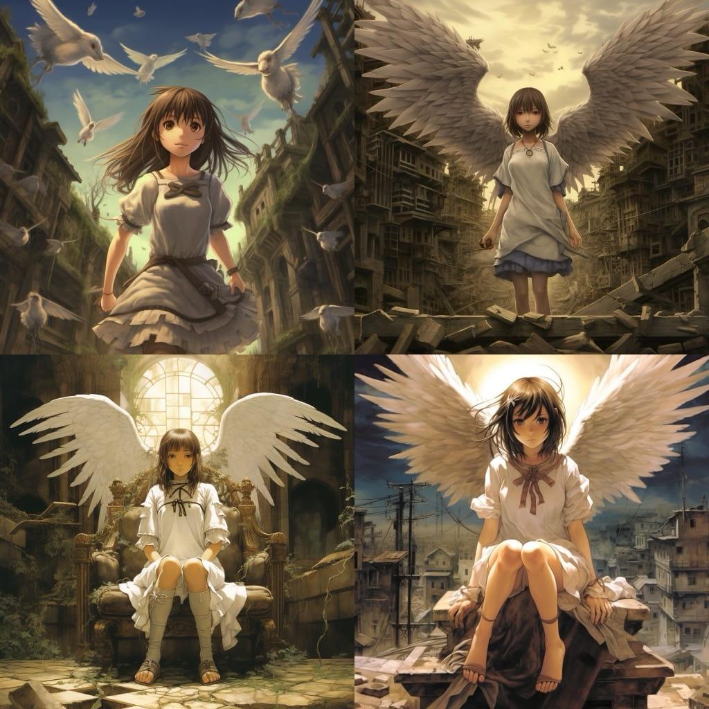 Haibane Renmei style, Midjourney V5.2, render 1 of 4
