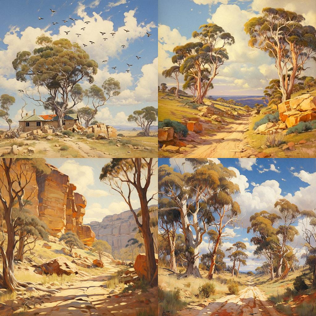 Hans Heysen style, Midjourney V5.2, render 1 of 4