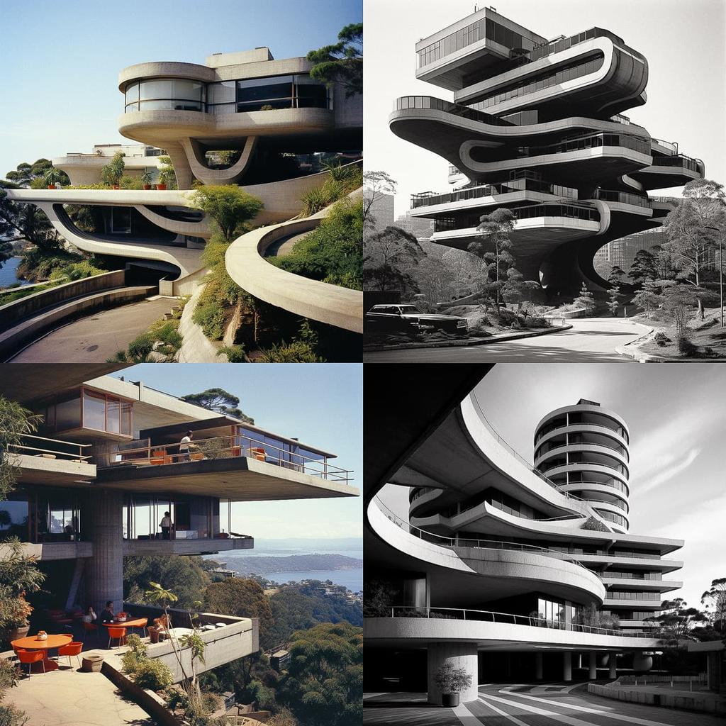 Harry Seidler style, Midjourney V5.2, render 1 of 4