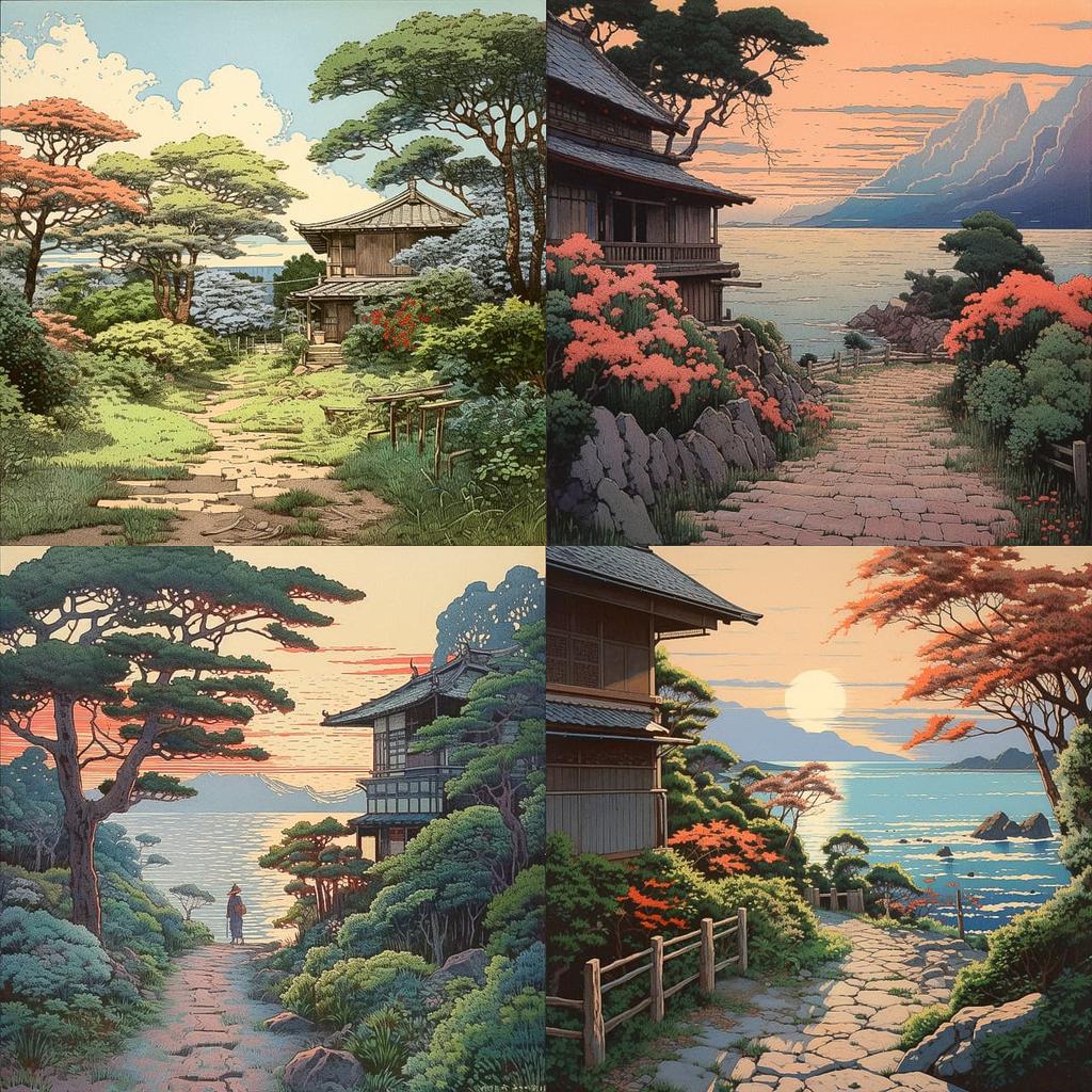 Hasui Kawase style, Midjourney V5.2, render 1 of 4