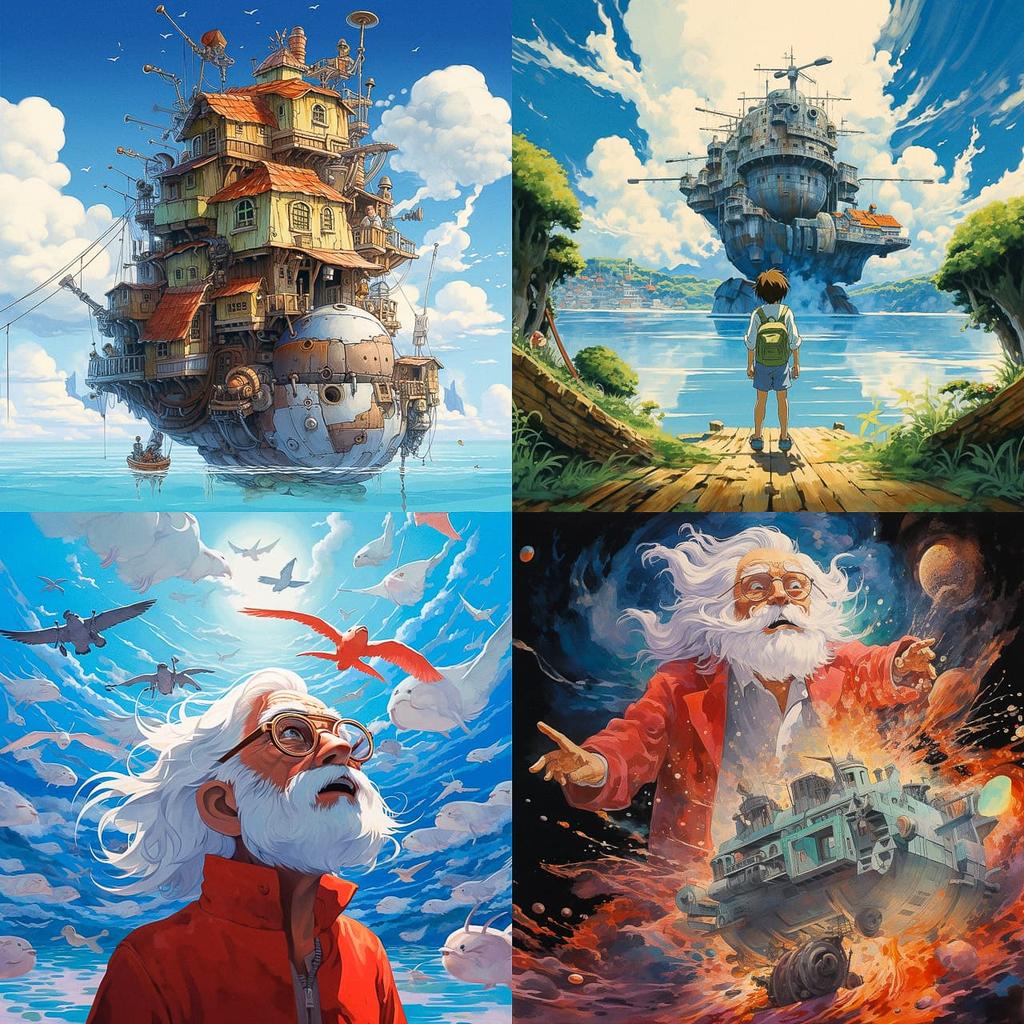 Hayao Miyazaki style, Midjourney V5.2, render 1 of 4