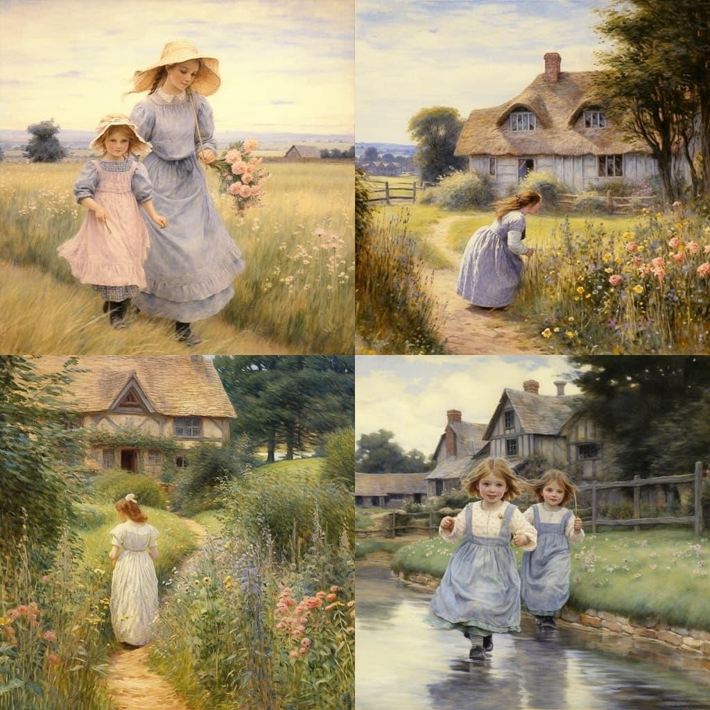 Helen Allingham style, Midjourney V5.2, render 1 of 4