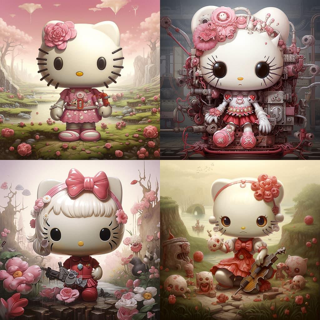 Hello Kitty style, Midjourney V5.2, render 1 of 4