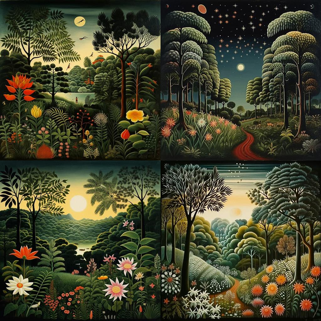 Henri Rousseau style, Midjourney V5.2, render 1 of 4
