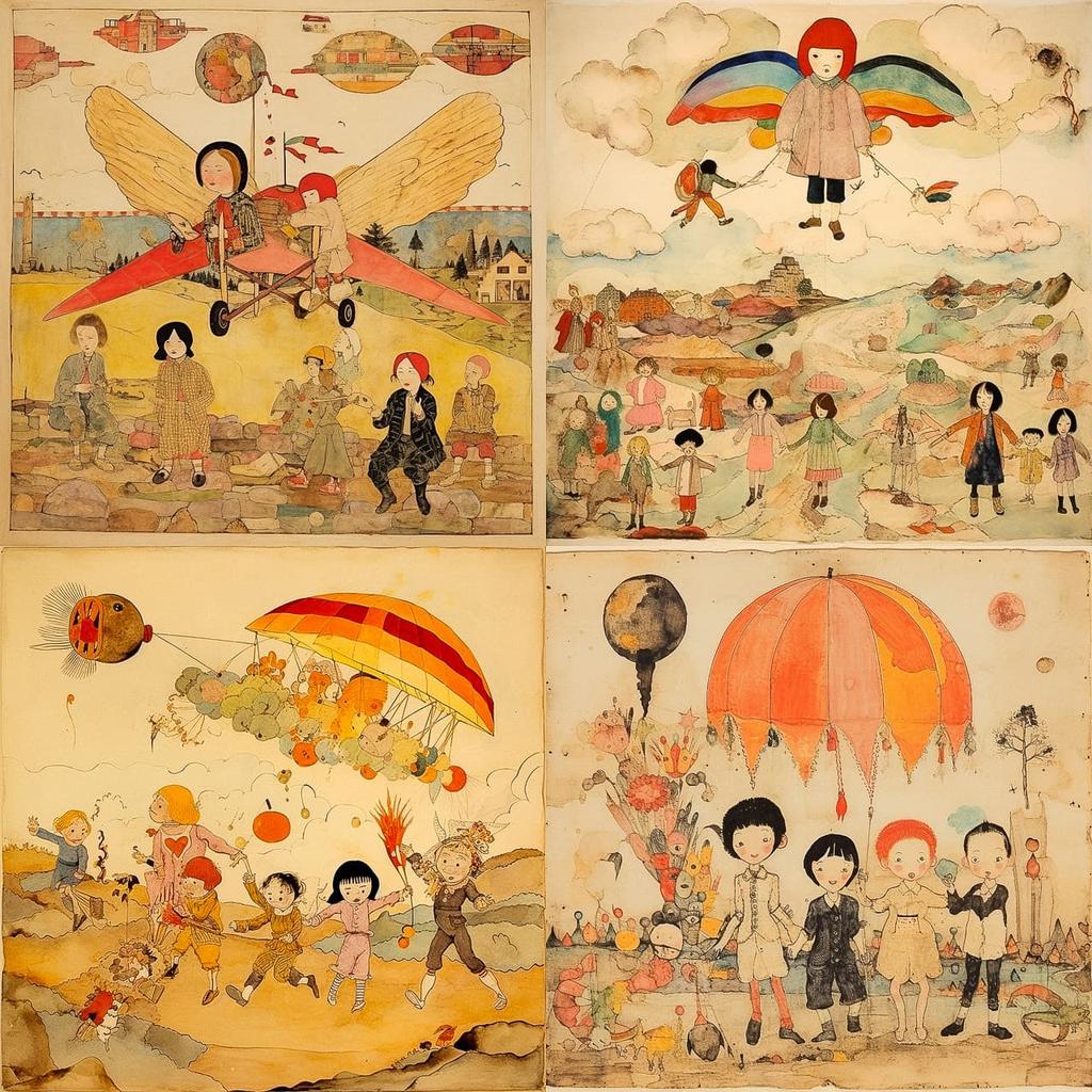 Henry Darger style, Midjourney V5.2, render 1 of 4