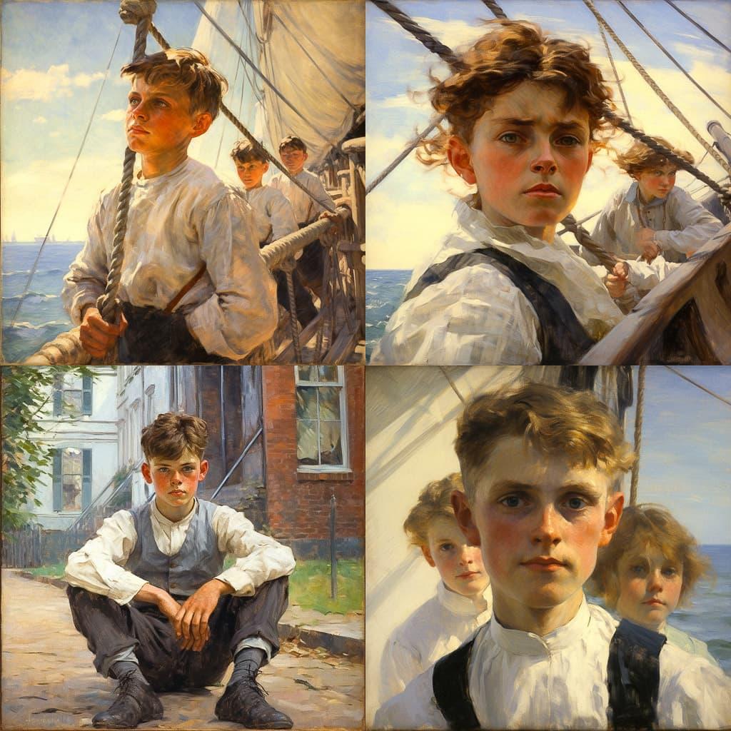 Henry Scott Tuke style, Midjourney V5.2, render 1 of 4