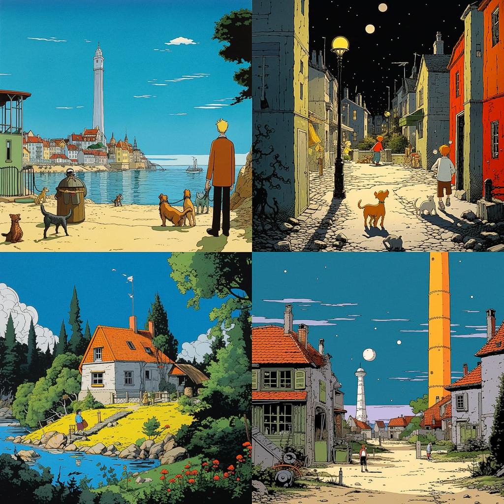 Herge style, Midjourney V5.2, render 1 of 4