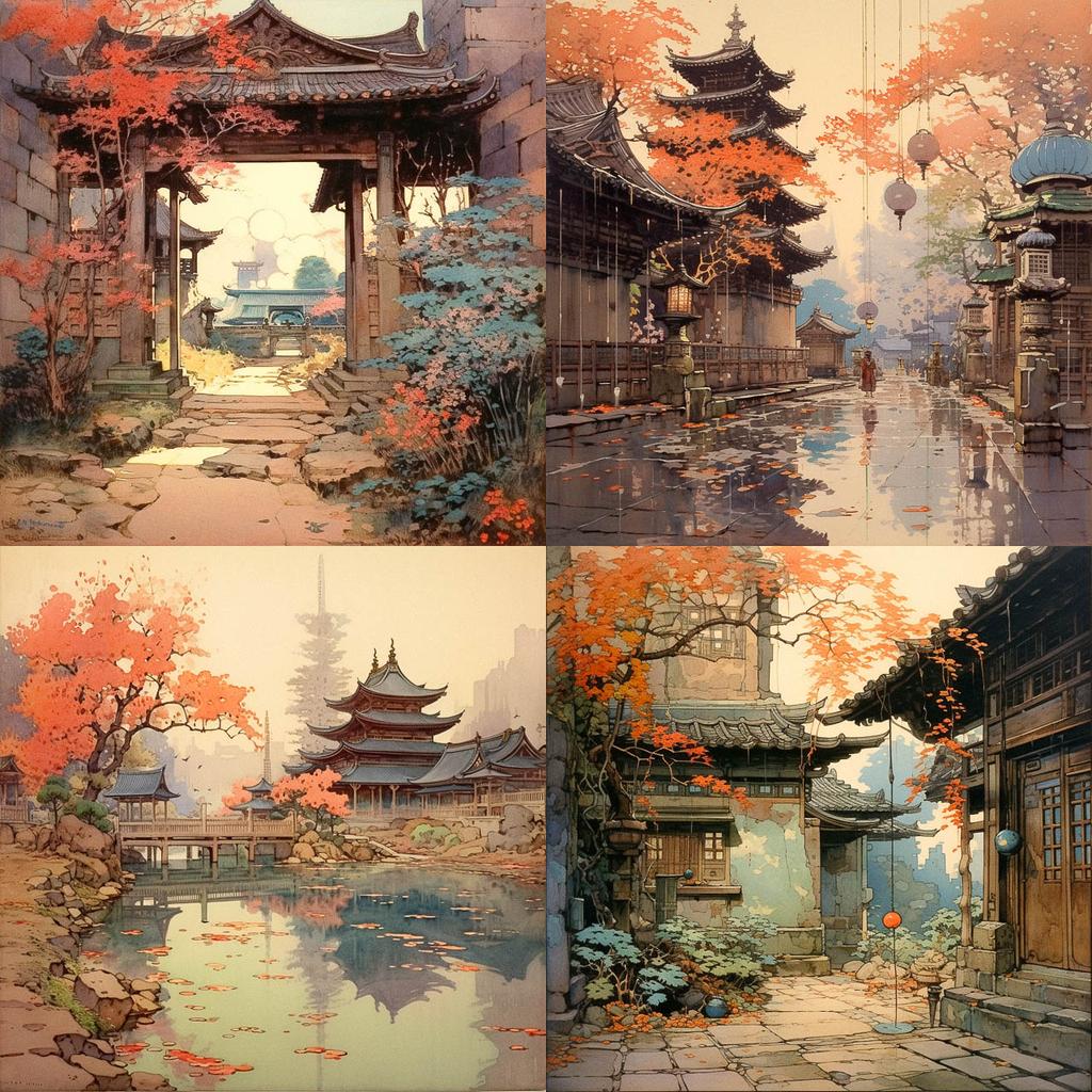 Hiroshi Yoshida style, Midjourney V5.2, render 1 of 4