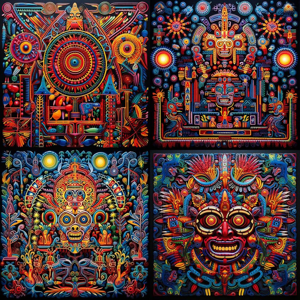 Huichol art style, Midjourney V5.2, render 1 of 4