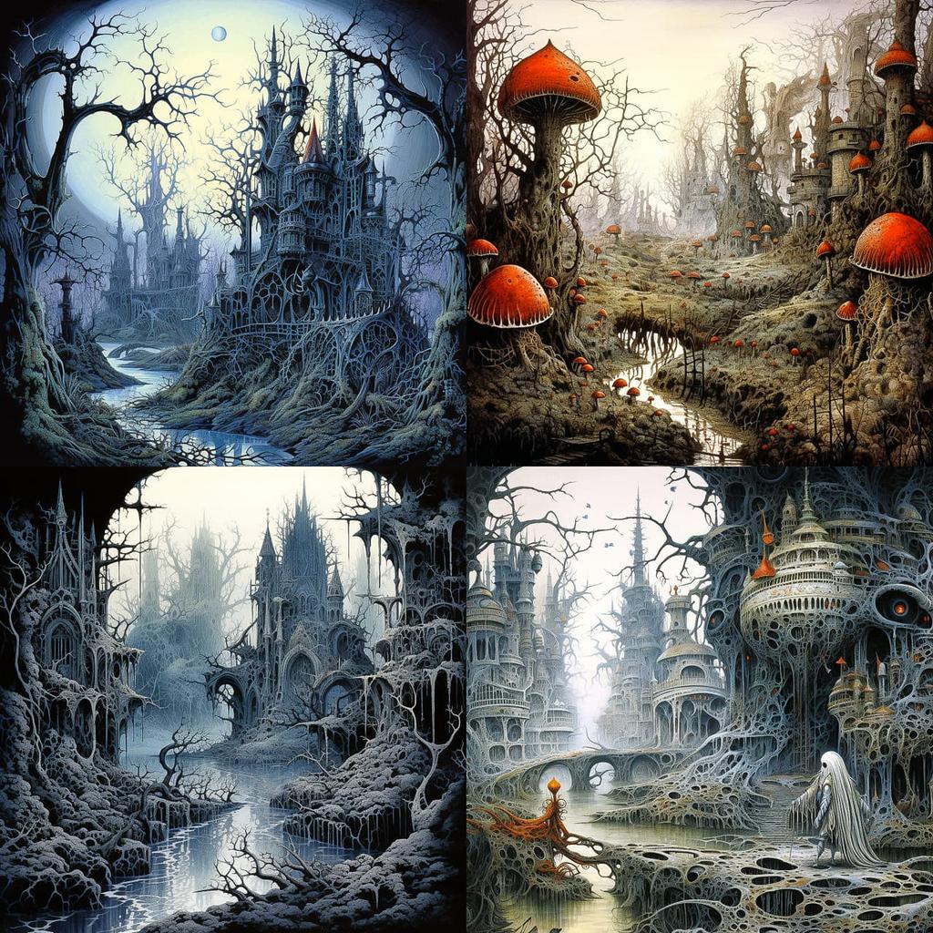 Ian Miller style, Midjourney V5.2, render 1 of 4