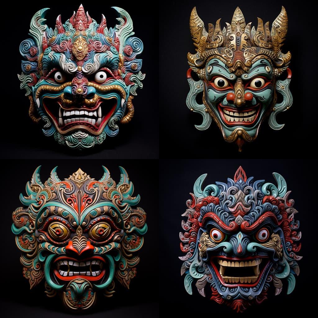 Indonesian mask style, Midjourney V5.2, render 1 of 4