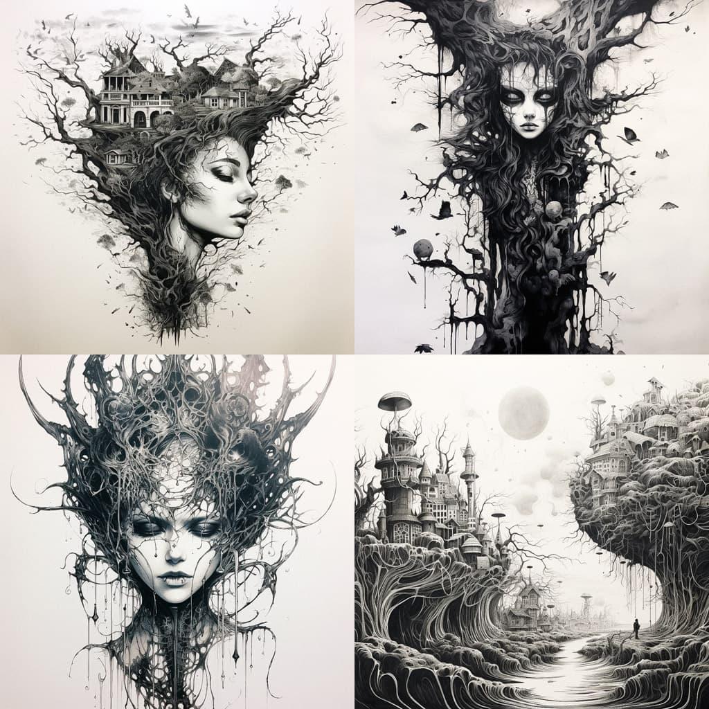 Ink drawing style, Midjourney V5.2, render 1 of 4