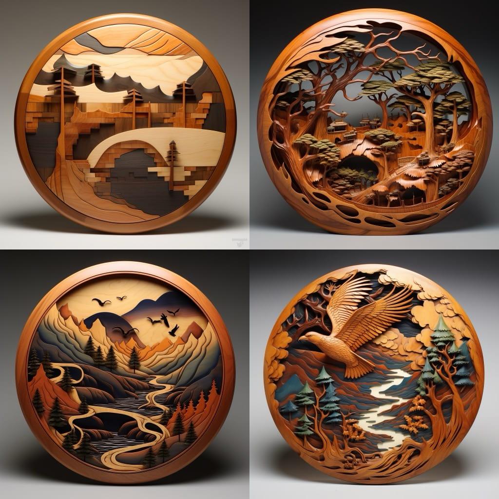 Intarsia woodworking style, Midjourney V5.2, render 1 of 4