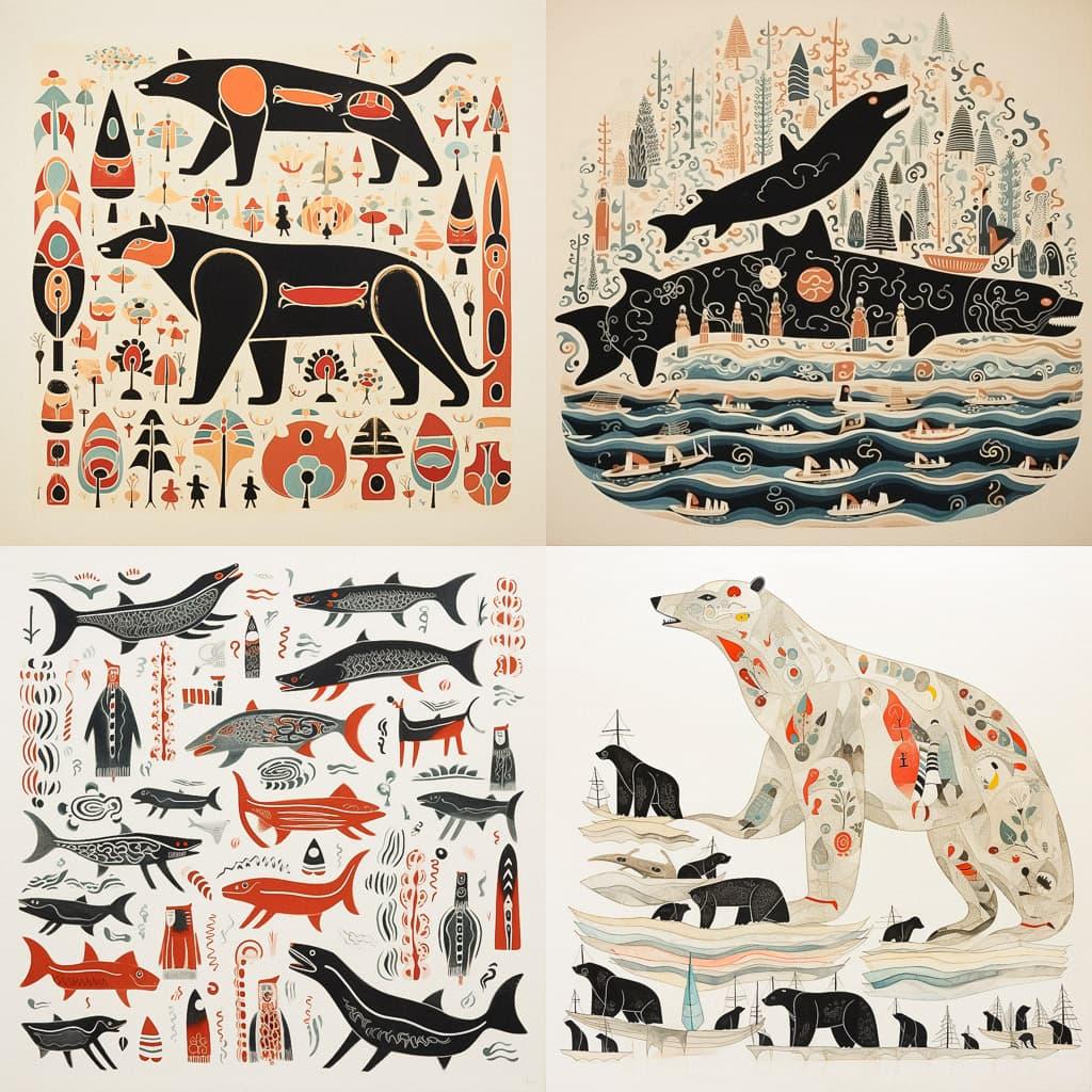 Inuit art style, Midjourney V5.2, render 1 of 4