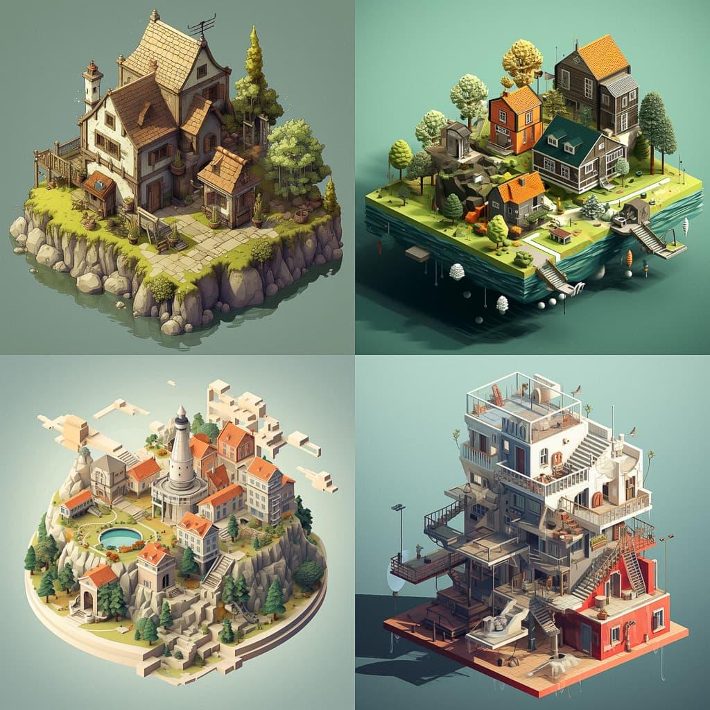 Isometric projection style, Midjourney V5.2, render 1 of 4