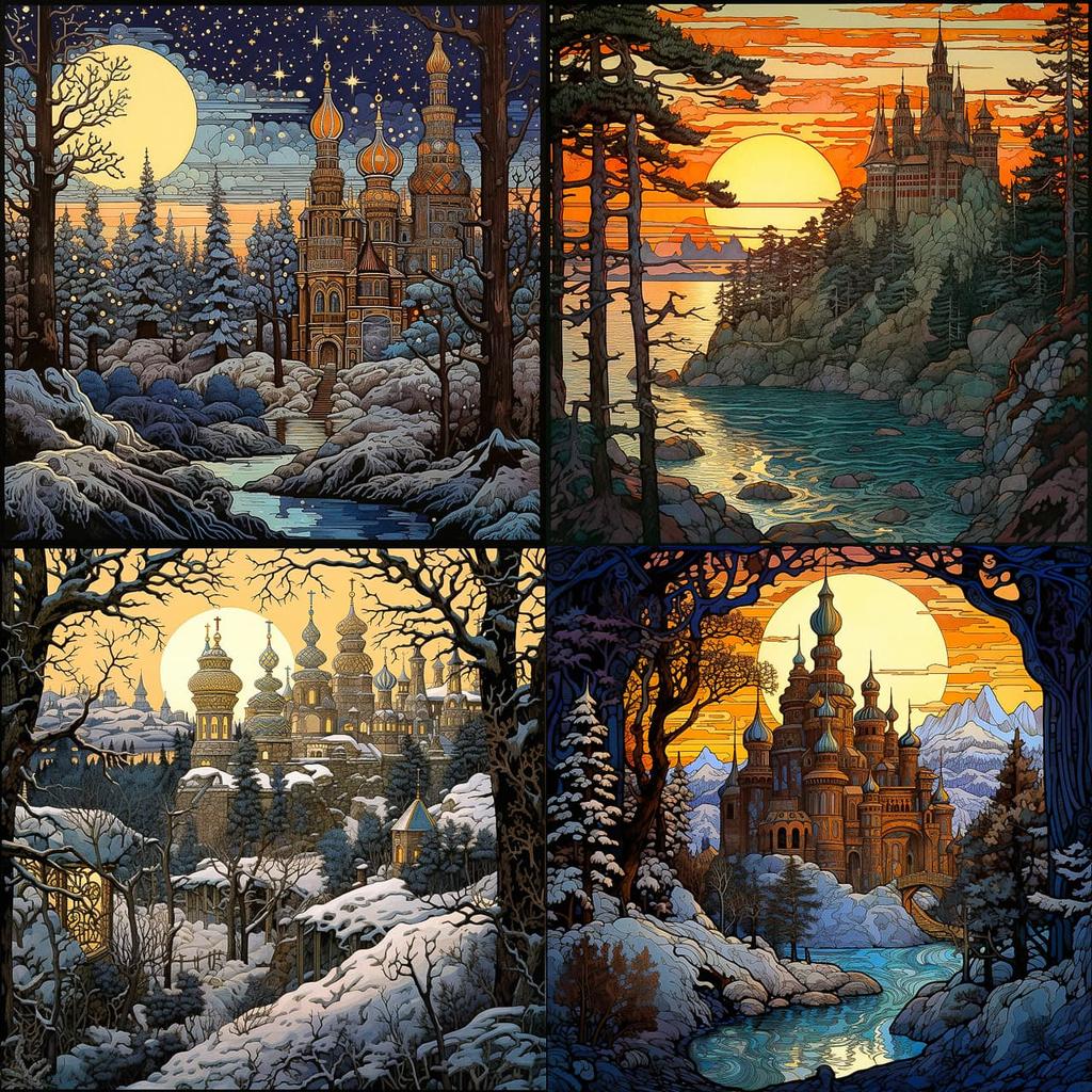 Ivan Bilibin style, Midjourney V5.2, render 1 of 4