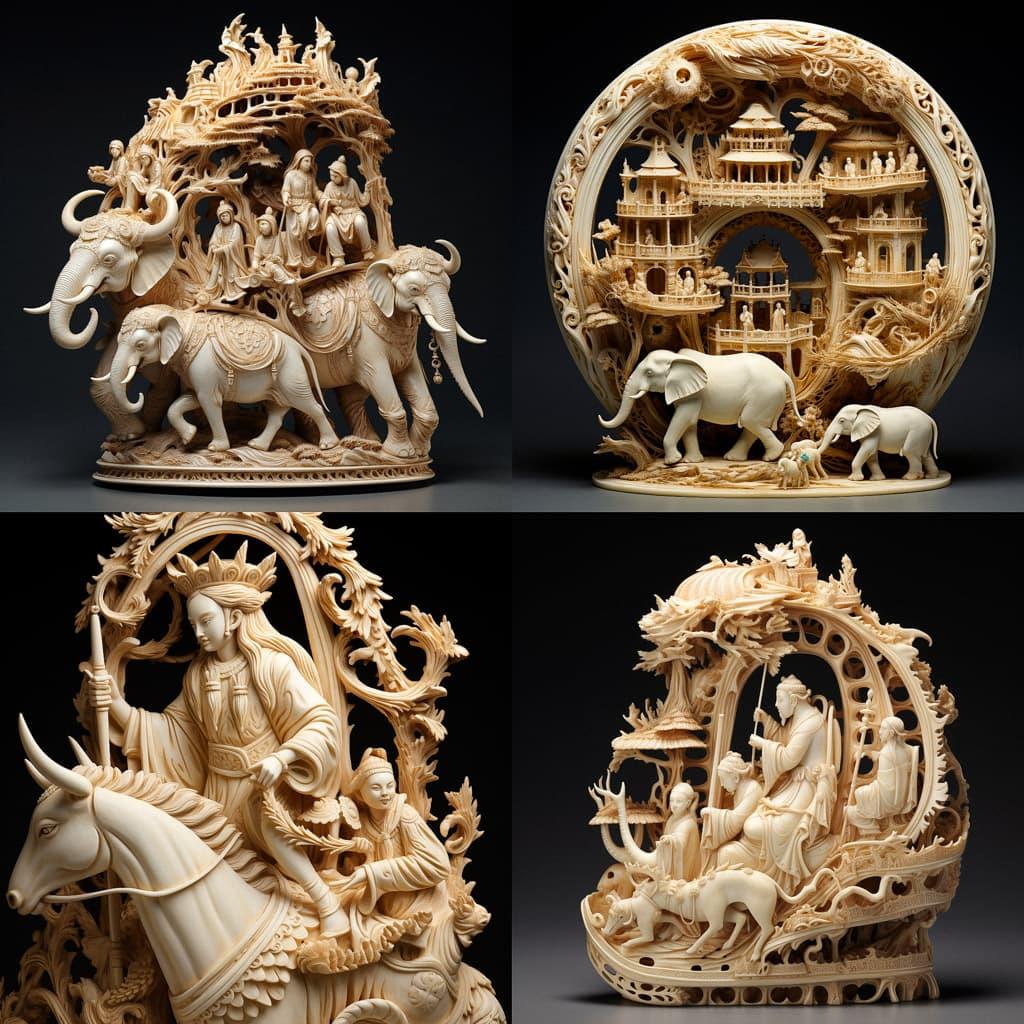 Ivory carving style, Midjourney V5.2, render 1 of 4