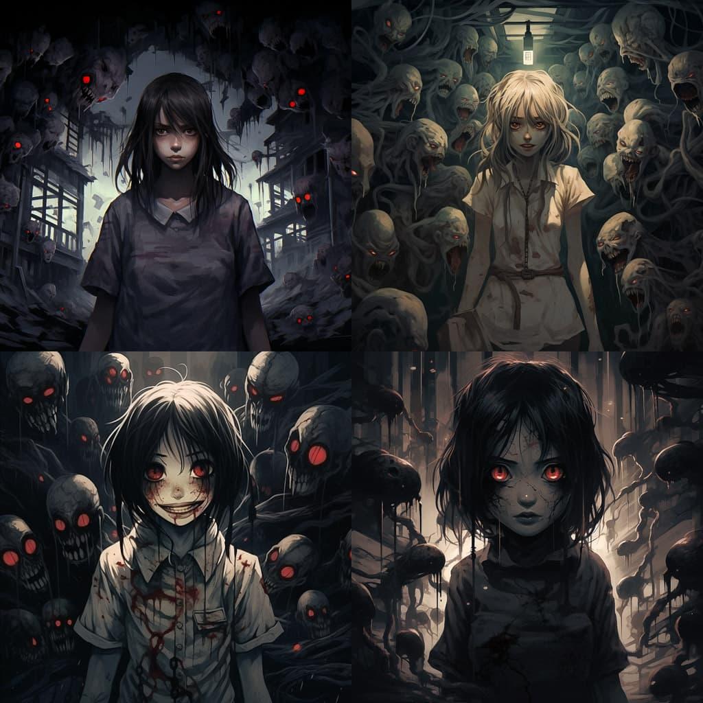 J Horror anime style style, Midjourney V5.2, render 1 of 4
