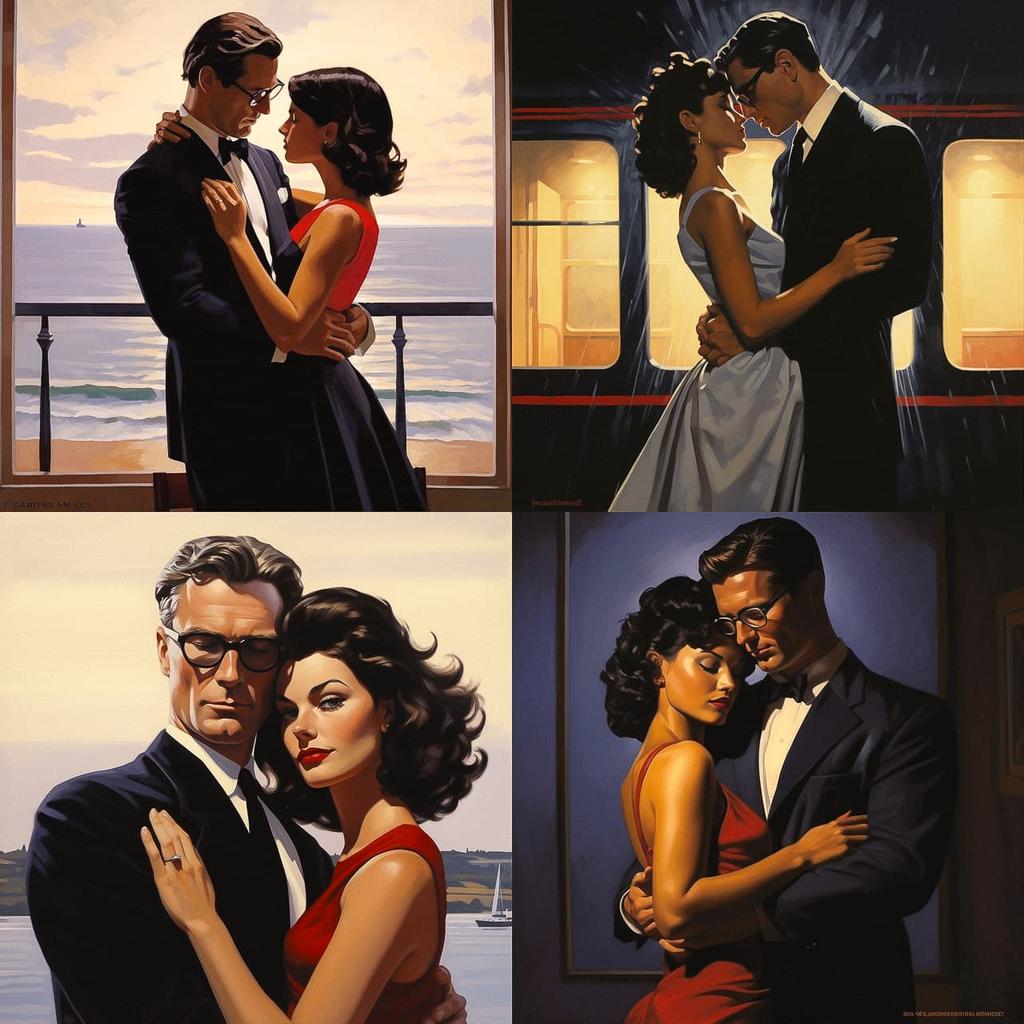 Jack Vettriano style, Midjourney V5.2, render 1 of 4