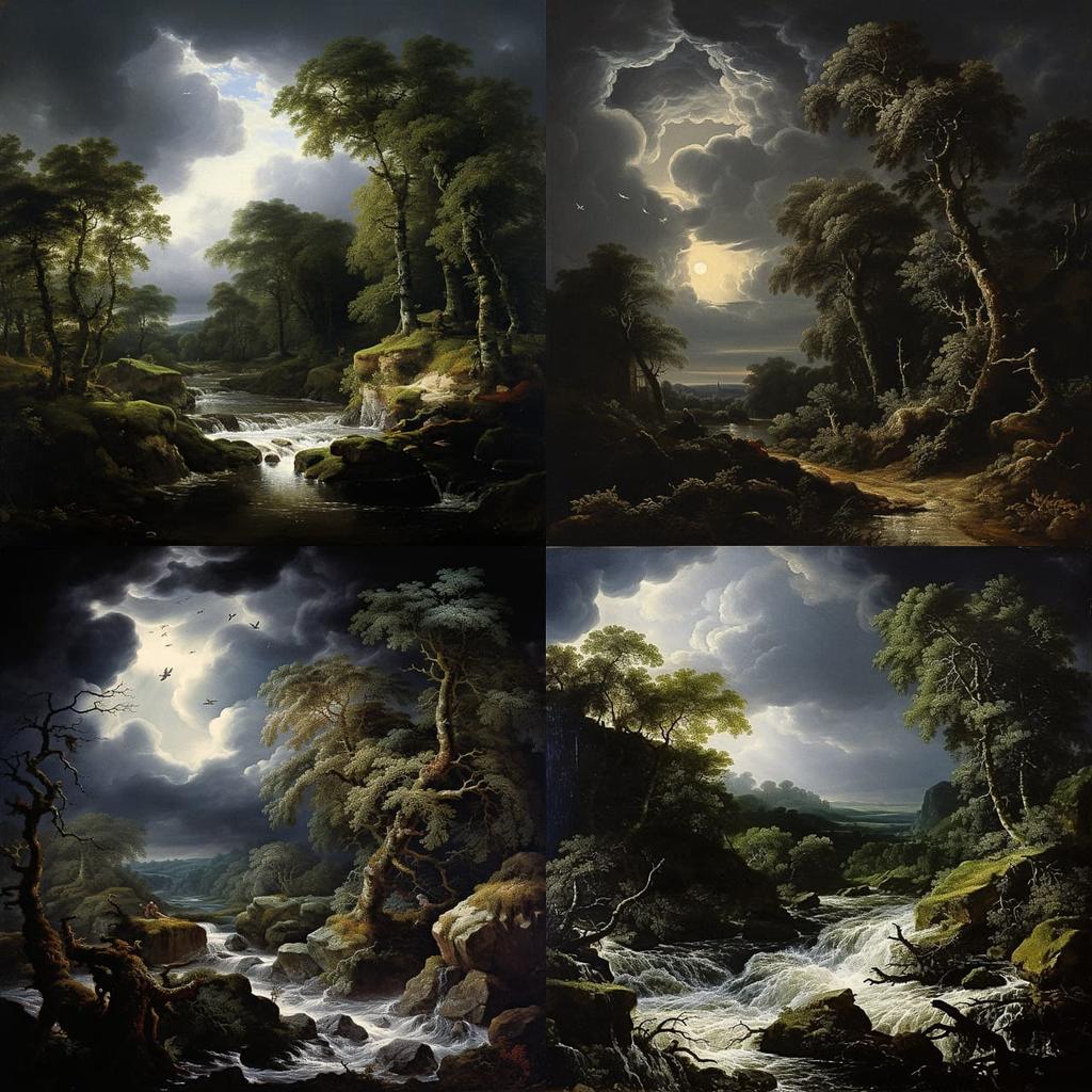 Jacob van Ruisdael style, Midjourney V5.2, render 1 of 4