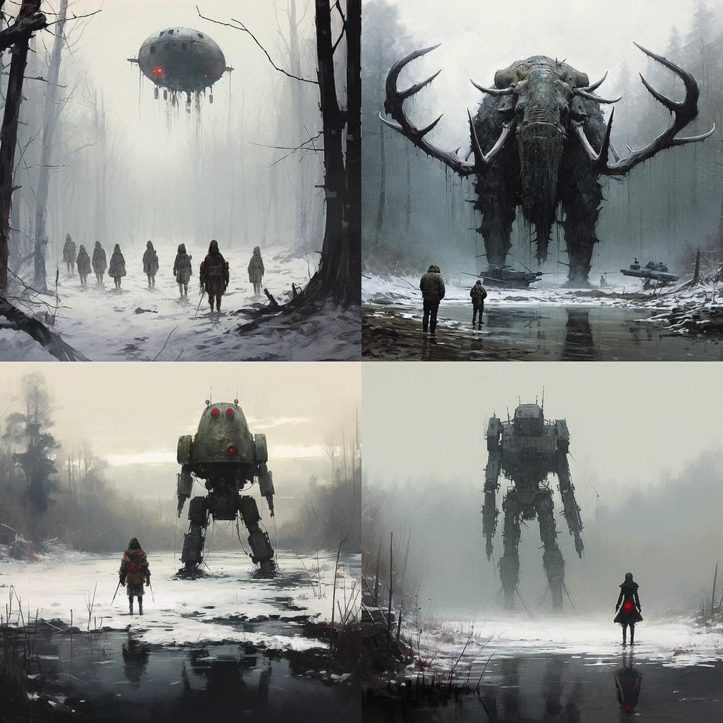 Jakub Rozalski style, Midjourney V5.2, render 1 of 4