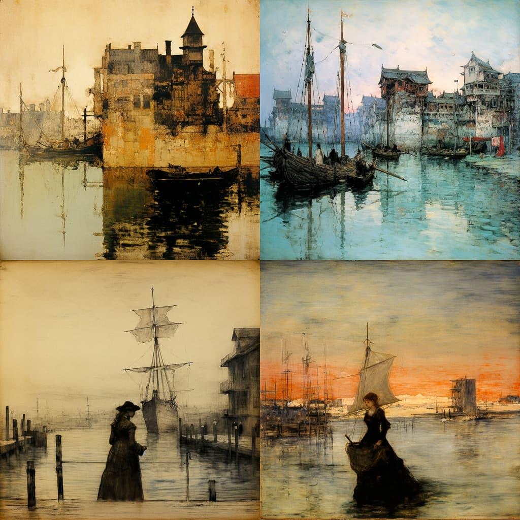 James Abbott McNeill Whistler style, Midjourney V5.2, render 1 of 4