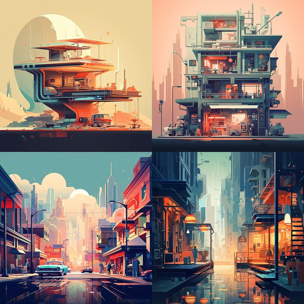 James Gilleard style, Midjourney V5.2, render 1 of 4