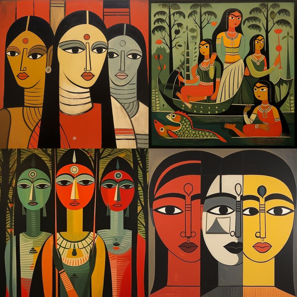 Jamini Roy style, Midjourney V5.2, render 1 of 4