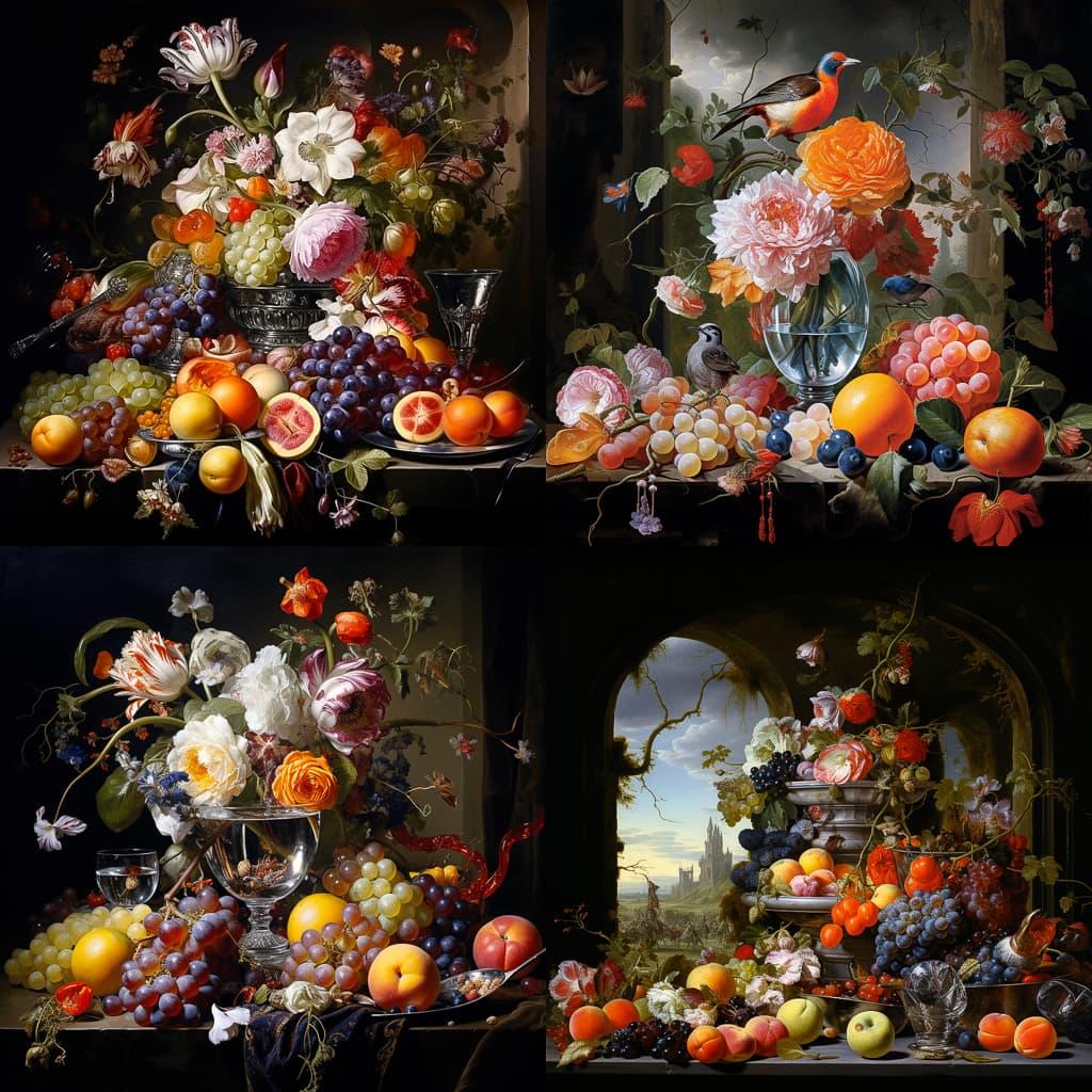Jan Davidsz de Heem style, Midjourney V5.2, render 1 of 4